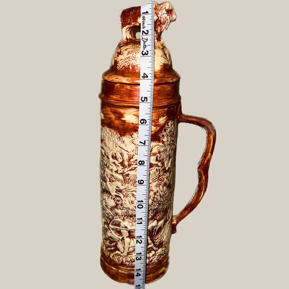 Vintage Buffalo Relief Stein — Brown & Ivory Western Hunting Scene Mug - Picture 7 of 9